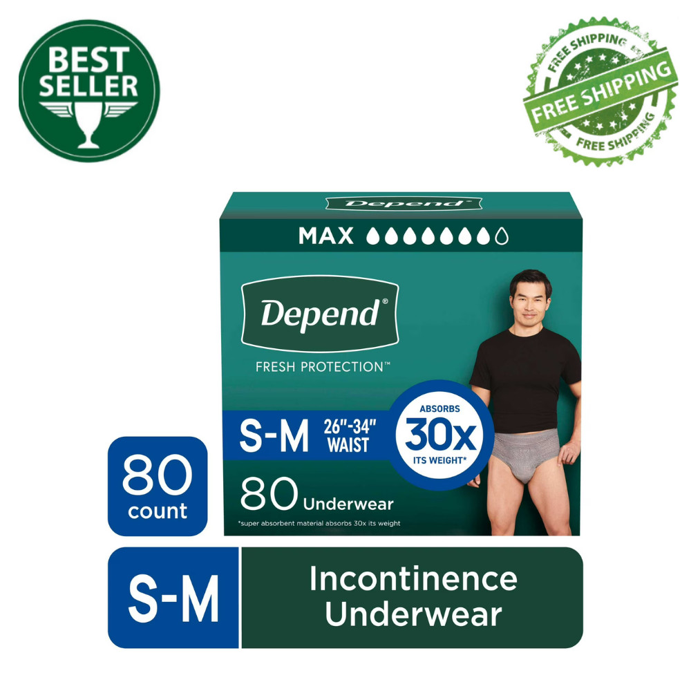 Depend Fresh Protection Incontinence Underwear for Men, Adult Diapers, S/M, 80Ct