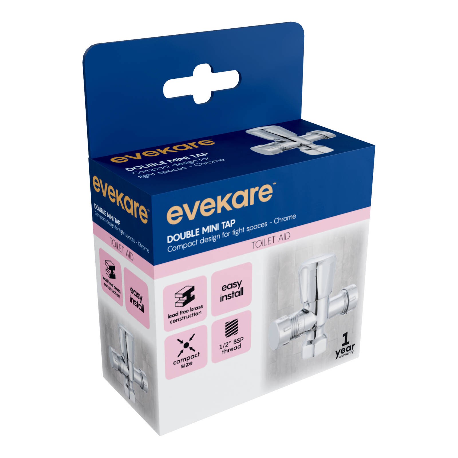evekare 15 x 15mm Chrome Double Mini Cistern Stop Tap