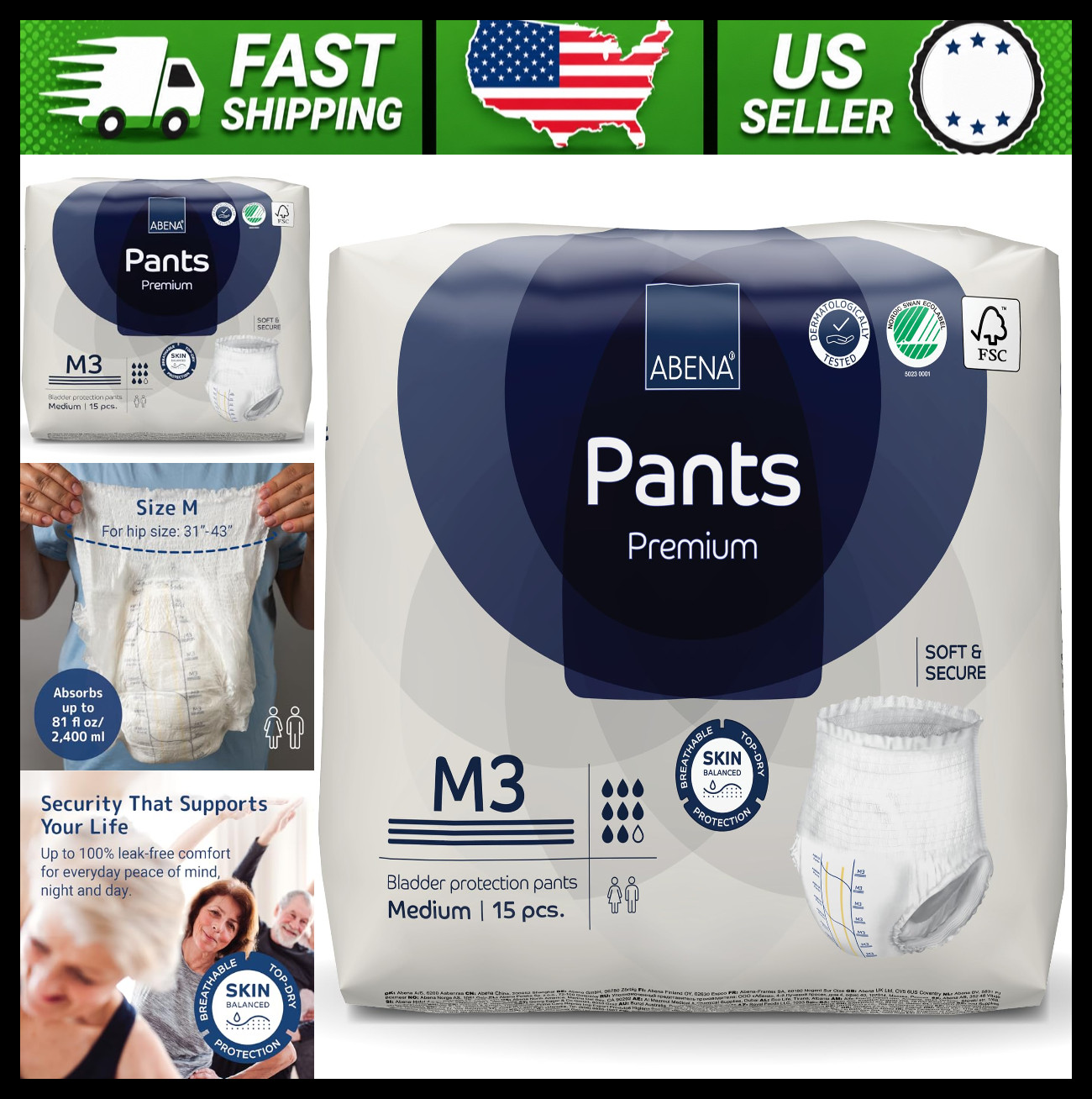 Abena Premium Protective Underwear Level 3 Medium 15 Count