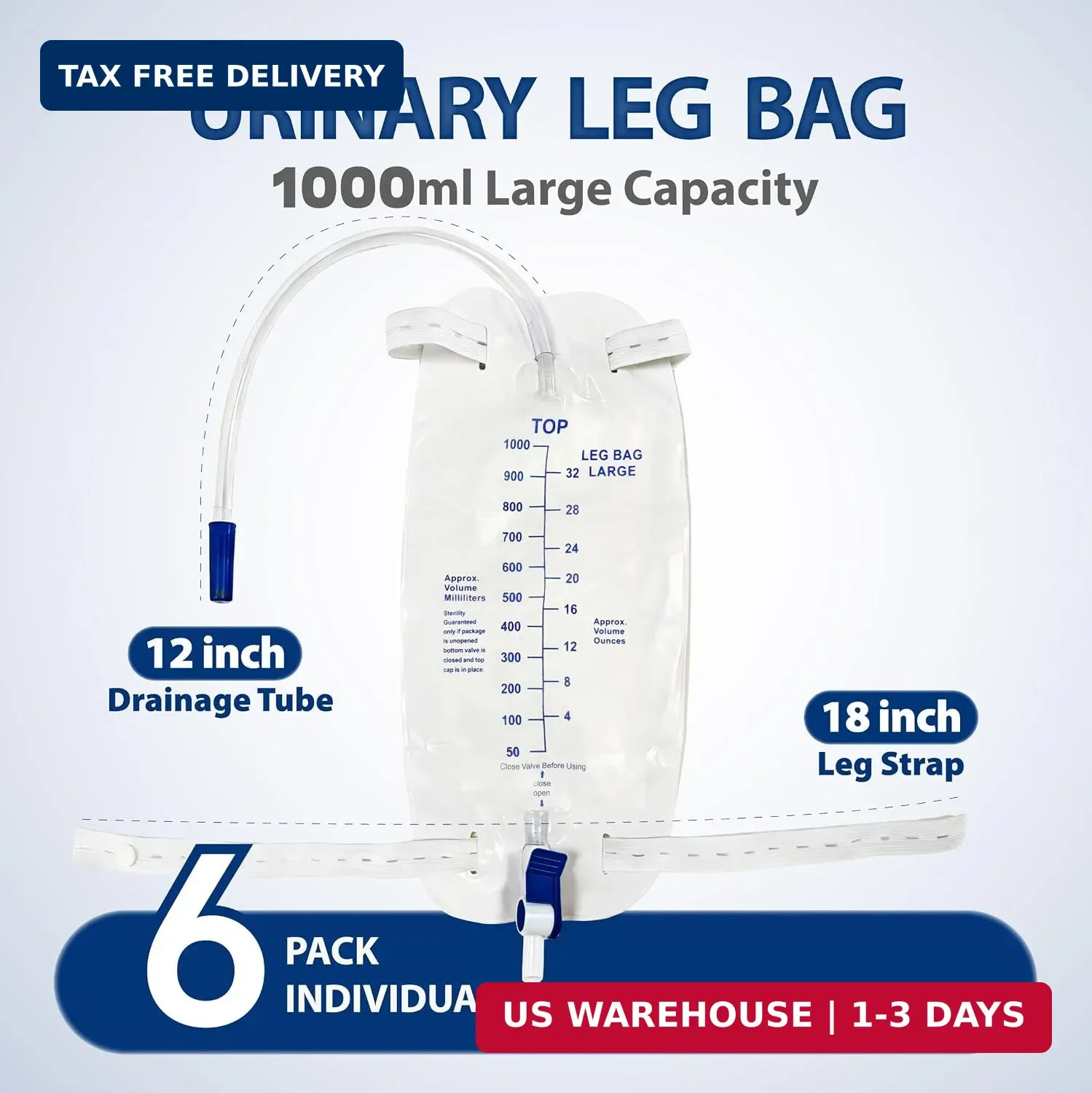Carbou 6 Pcs Catheter Leg Bags for Men, 1000ml Urinary Foley Leg Bags, Urinary D