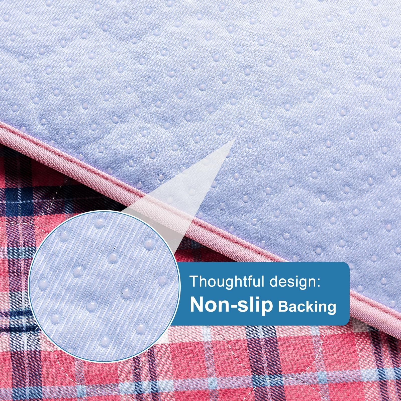2 Pack 34×54 inch Washable Bed Pads Pink Plaid Reusable Incontinence Underpads