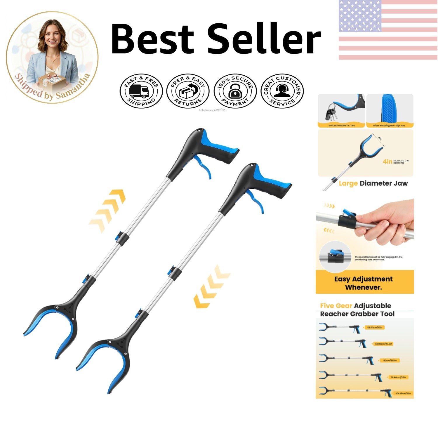 5-Level Telescopic Grabber Tool 23”-41” – Ideal for Seniors & Recovery Use