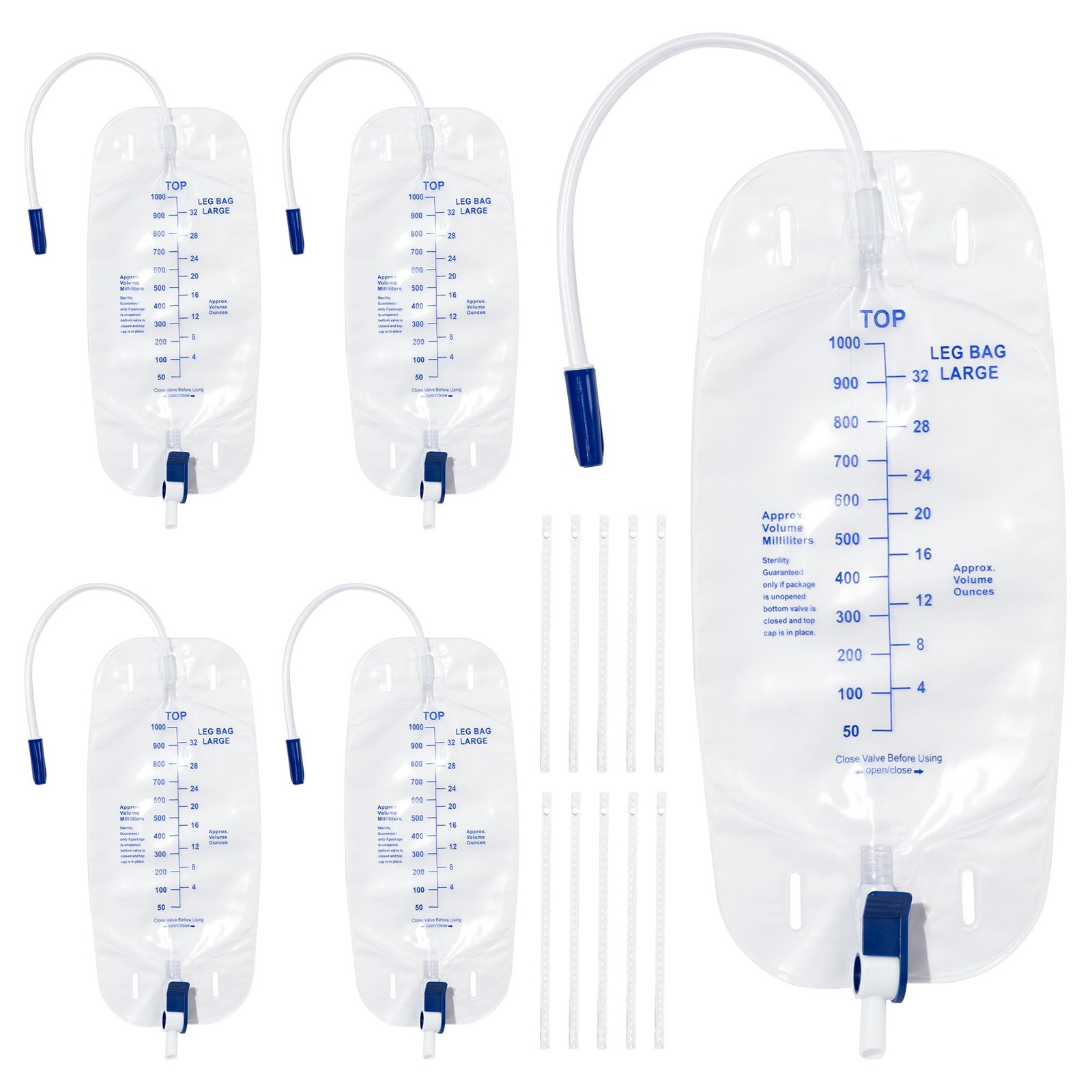 Urinary Drainage Bag 1000ml Catheter Leg Bag, 5 Pack Catheter Leg Bags for Me…