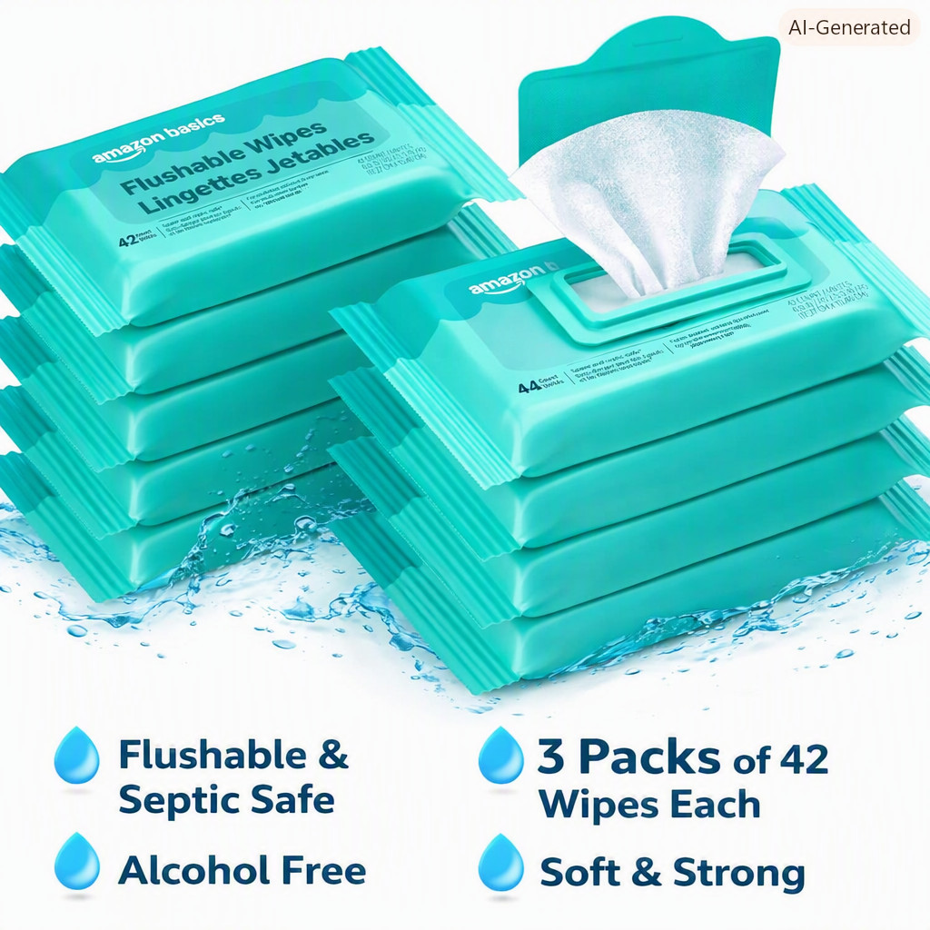 Flushable Toilet Wipes Fragrance Free 126 Count Soft Plant-Based Wet Wipes