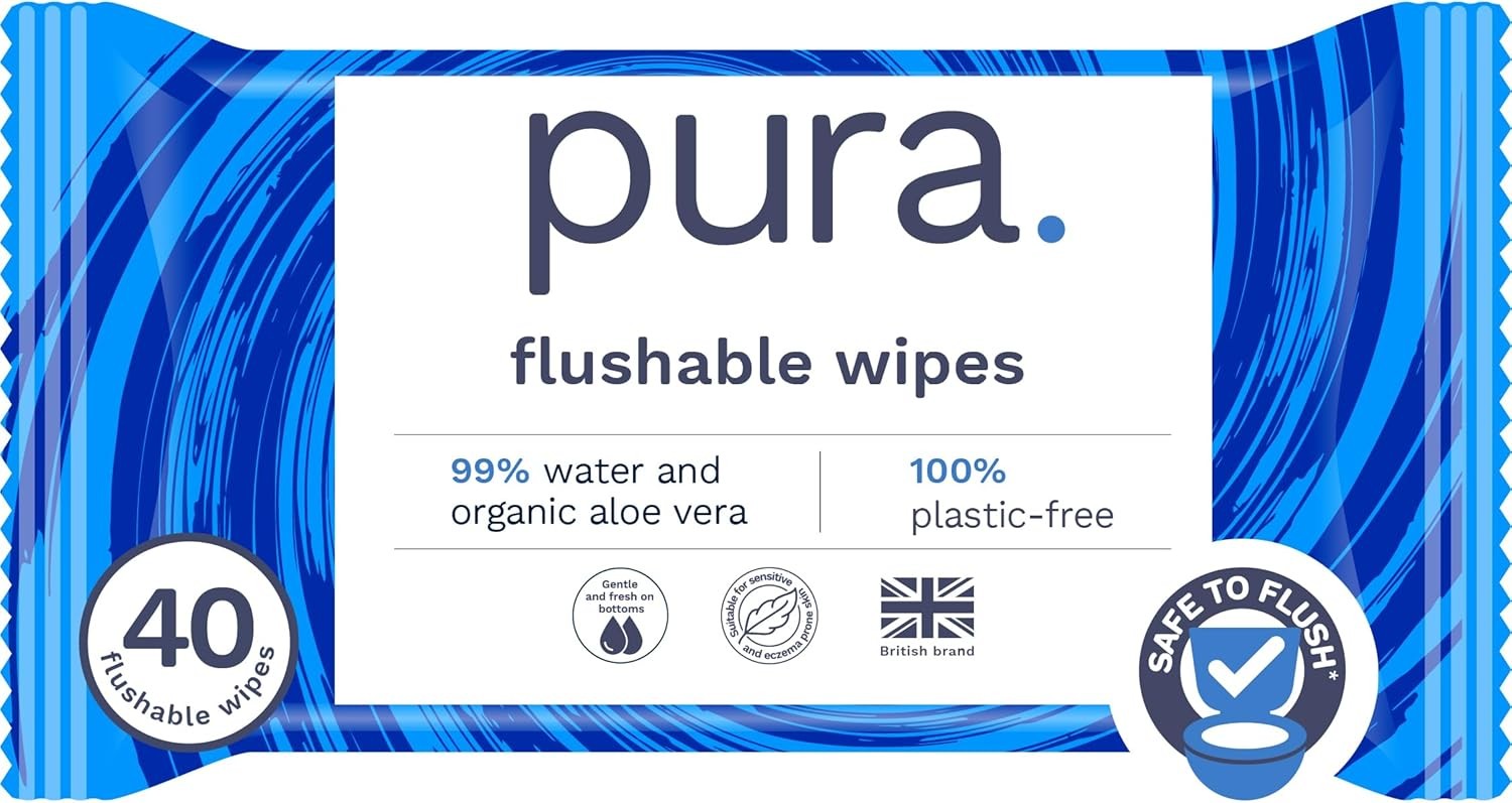 Pura Adult XL Flushable Unscented Wipes, 1 Pack of 40 Toilet Wipes, Wet Wipes