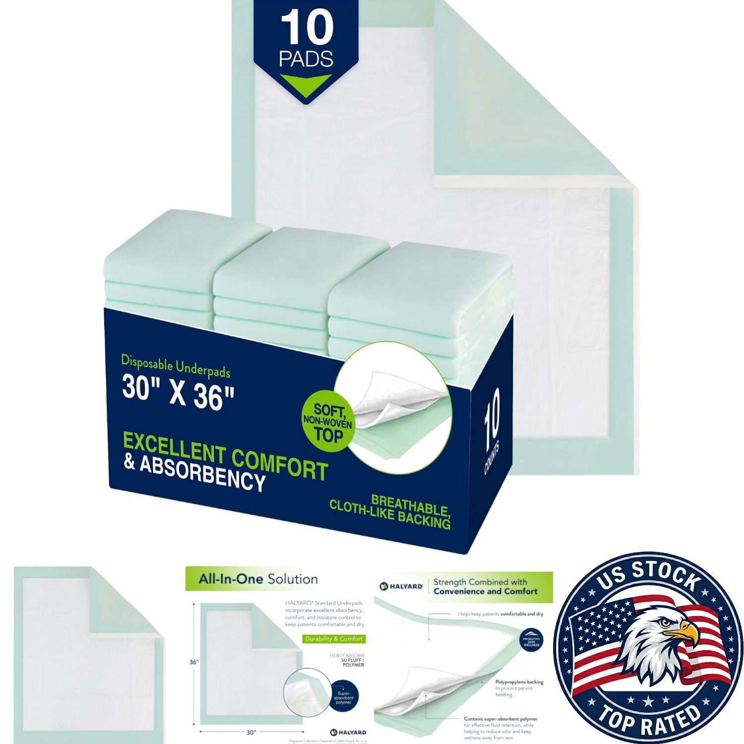 Disposable Underpads 30×36 Inches, 50 Count, Green – Comfort for Adults