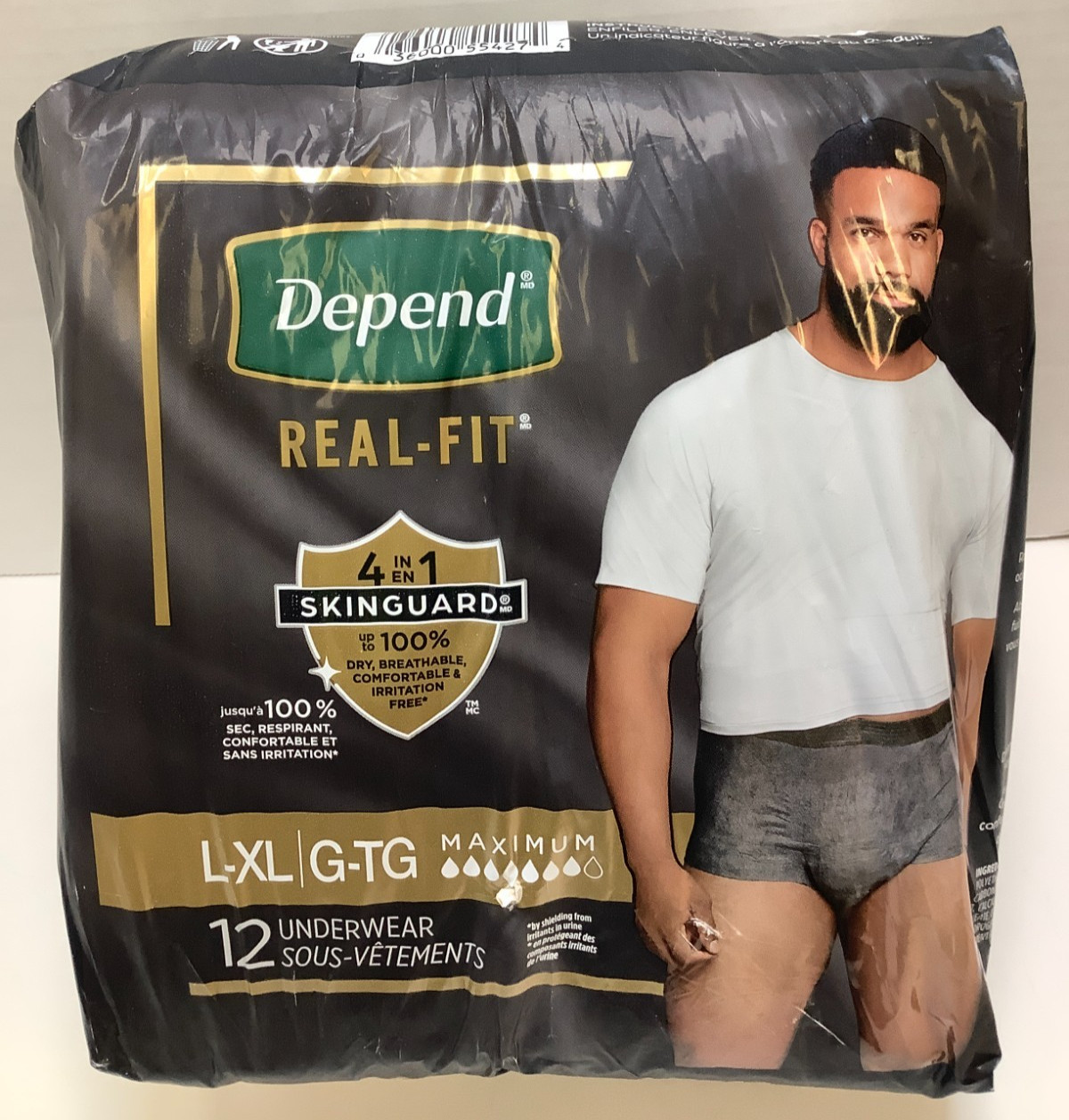 Depend Real Fit Underwear for Men, Size L/XL, 12ct, Maximum Absorbency, Gray