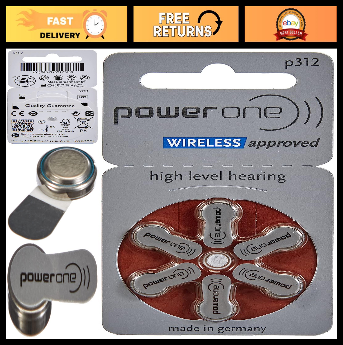 Zinc P312 Hearing Aid Batteries – 60 Pack, Long-Lasting, Reliable Power Source