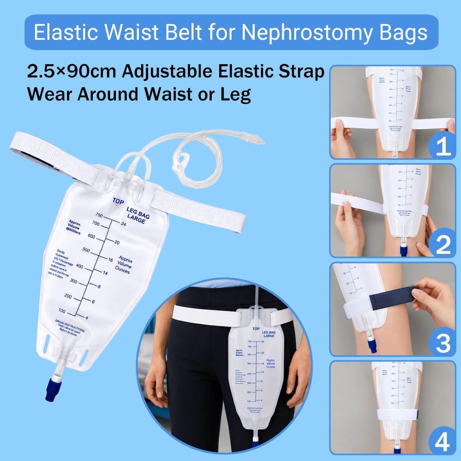 750ml Nephrostomy Drainage Bags 3 Pack 24″ Silicone Tubing Twist Drain Valve