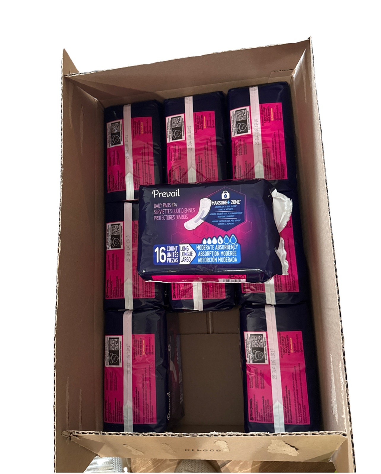 Prevail Daily Pads Moderate Absorbency Long Pads NEW 9 Packs of 16ct =Total 144