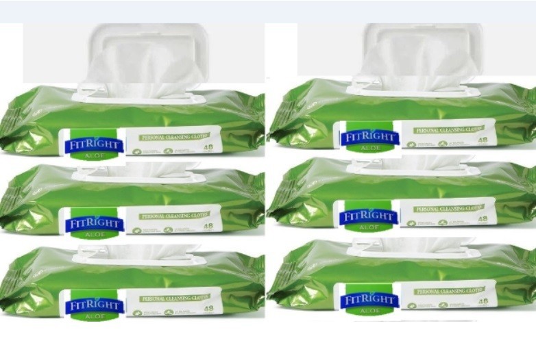 MedLine FitRight Aloe Personal 288 Ct Wipes 8×10, 6Packs, Scented, 48Shts Each