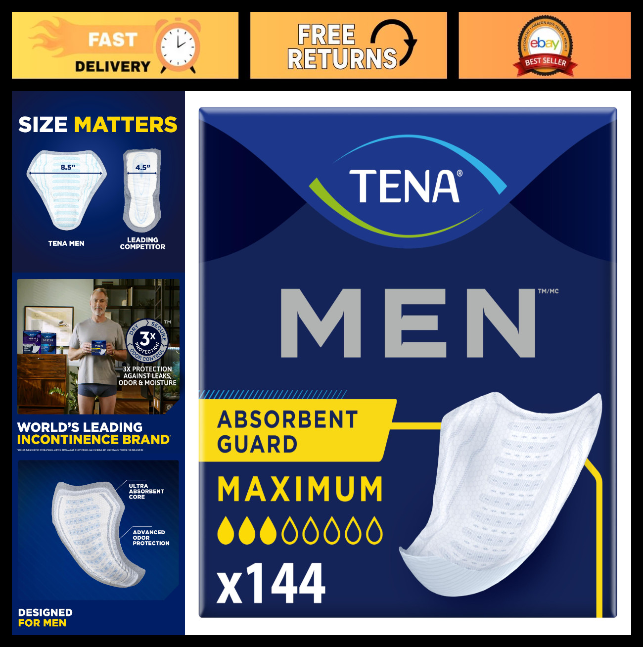 Maximum Absorbency Incontinence Pads for Men – 144 Count, Ultimate Protection