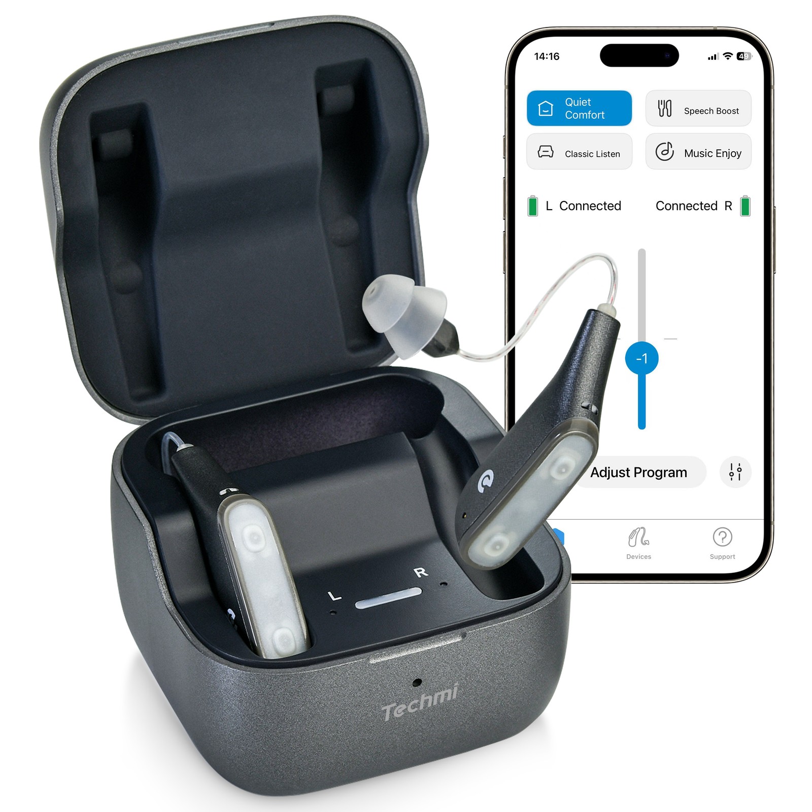 Techmi FacePro OTC Hearing Aids Bluetooth App Control Rechargeable RIC Pair