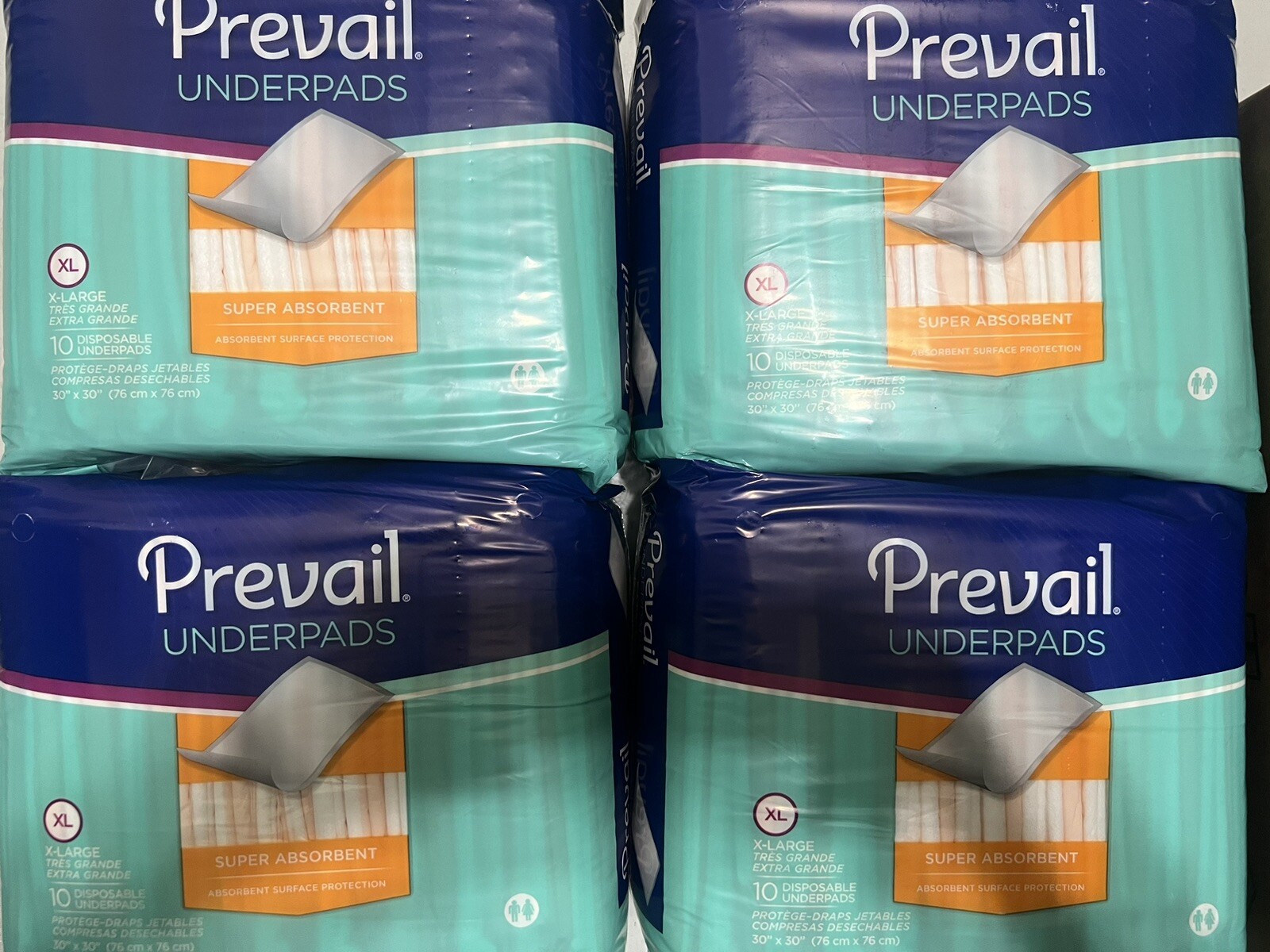Prevail Disposable Underpads 30X30″ XL 10 pads SUPER ABSORBENT (4 packages)