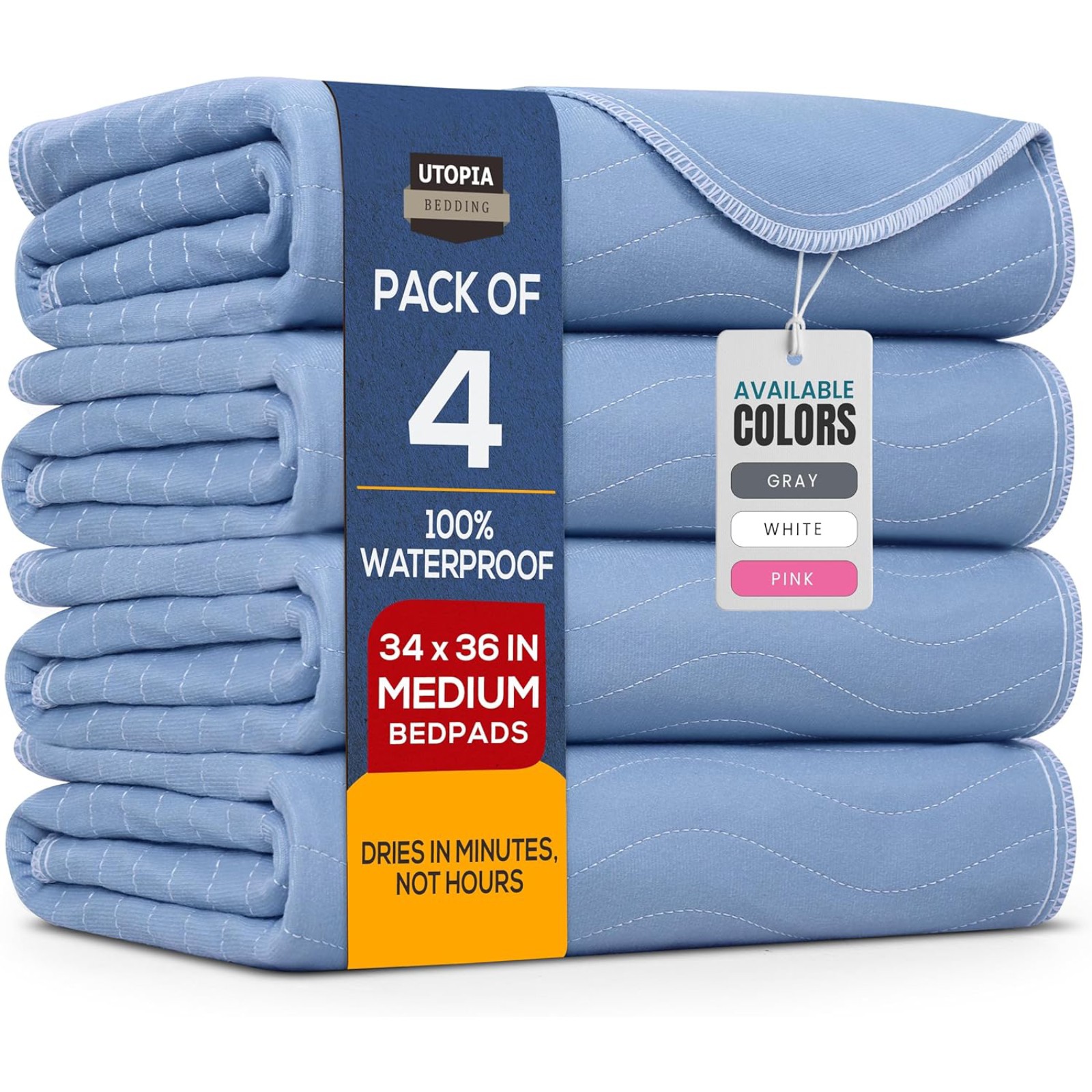 Utopia Bedding Washable Incontinence Underpads 34″ x 36″, 4 Pack, Blue