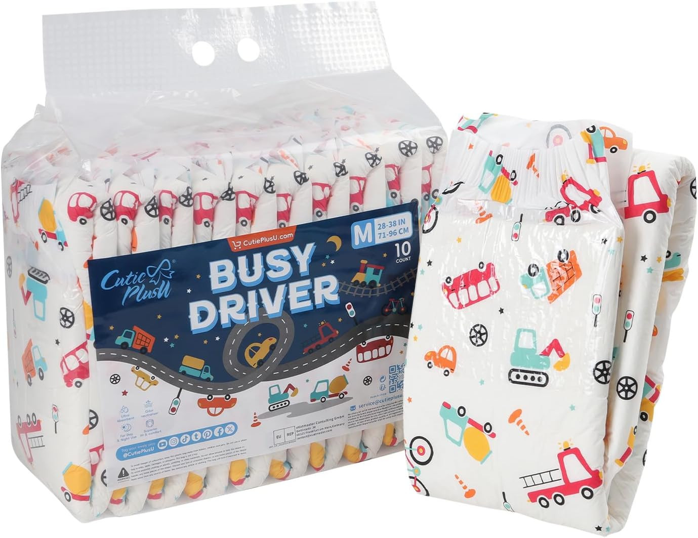 CutiePlusU 10 Pack Maximum Absorbency – Overnight Busy Driver Briefs with Tabs
