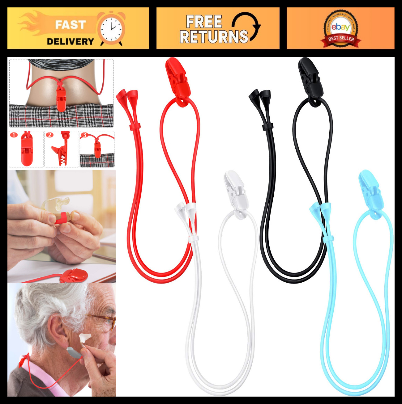 Adjustable Hearing Aid Clips Lanyard Holder – Anti-Loss Portable Protector Rope