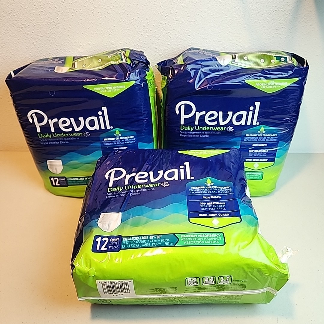 3 Pack Prevail Daily Protective Underwear Unisex Adult Incontinence XXL 12 Count