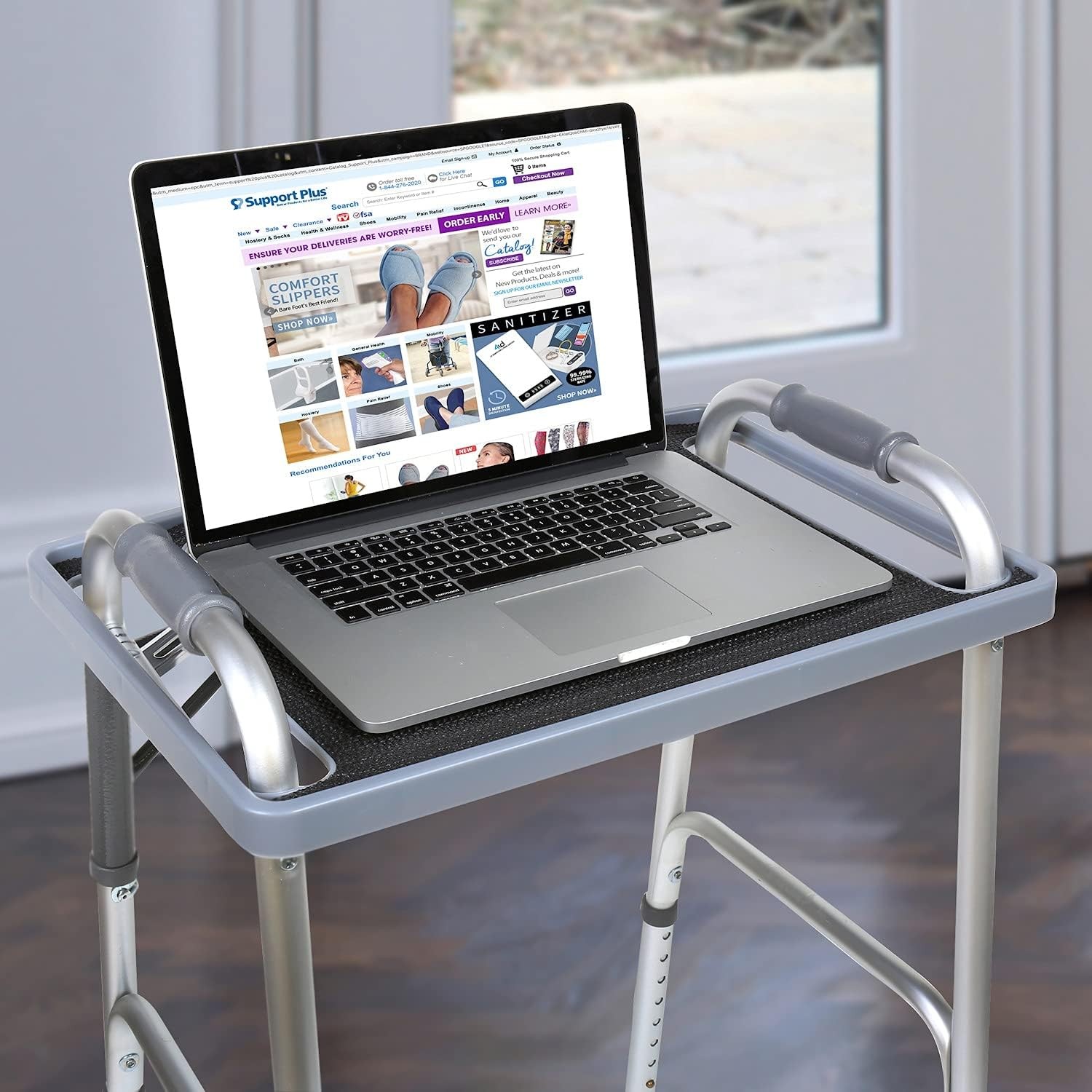 Walker Tray Table Non-Slip Mat Mobility Accessories Cup Holder (21″x16″) – Gray