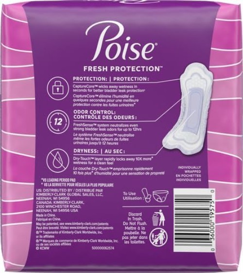 Poise Incontinence Pads, 16 Count, Long Length, 4 Drop Moderate Absorbency