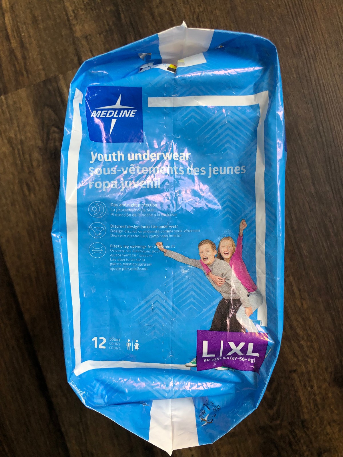 Medline Youth Underwear Disposable Size Large / XL (60-125 lbs) ~ 12 per pkg