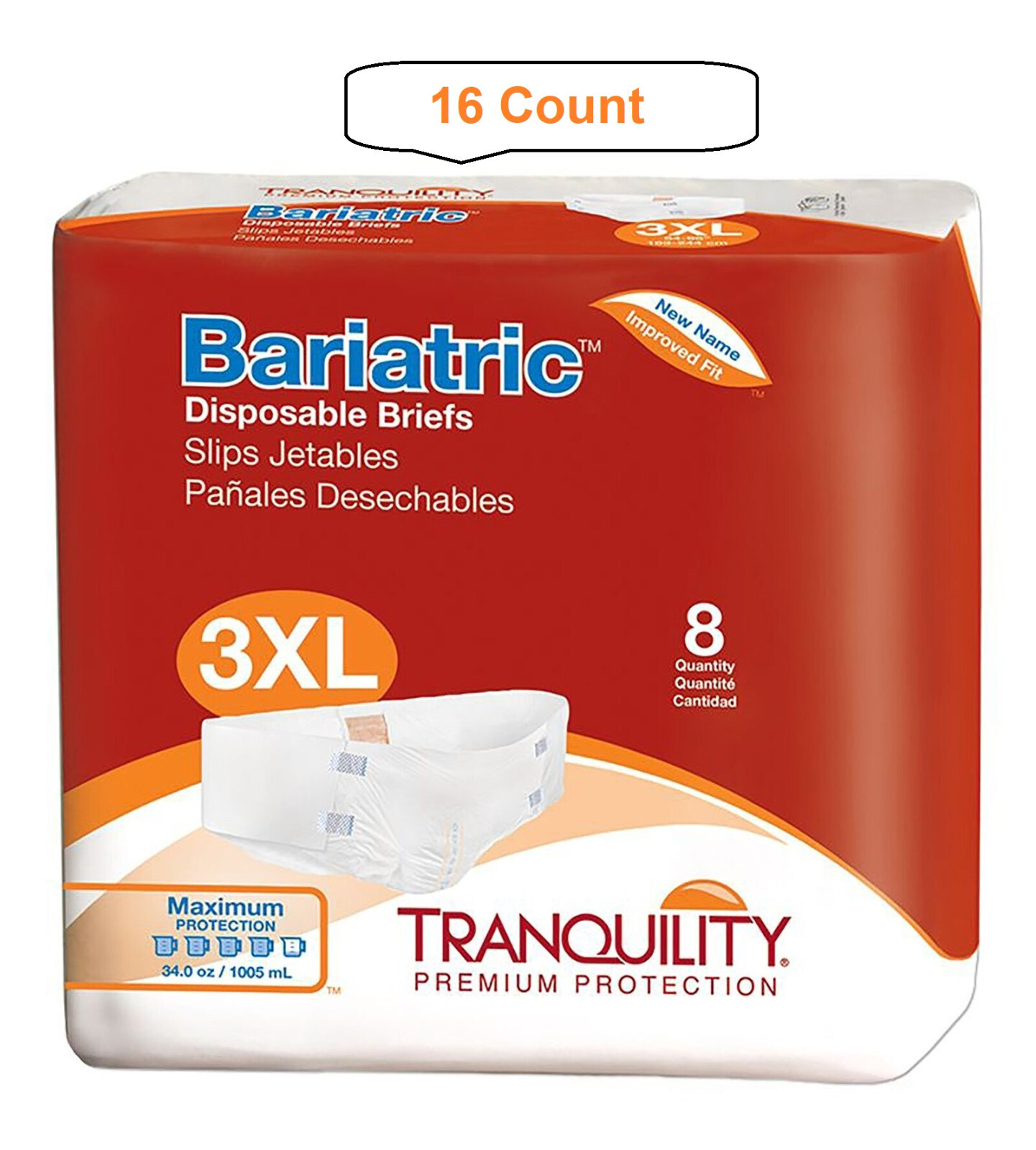 Tranquility Incontinence Brief Bariatric 3X-Large 64” – 90” Heavy Absorb 16/PK