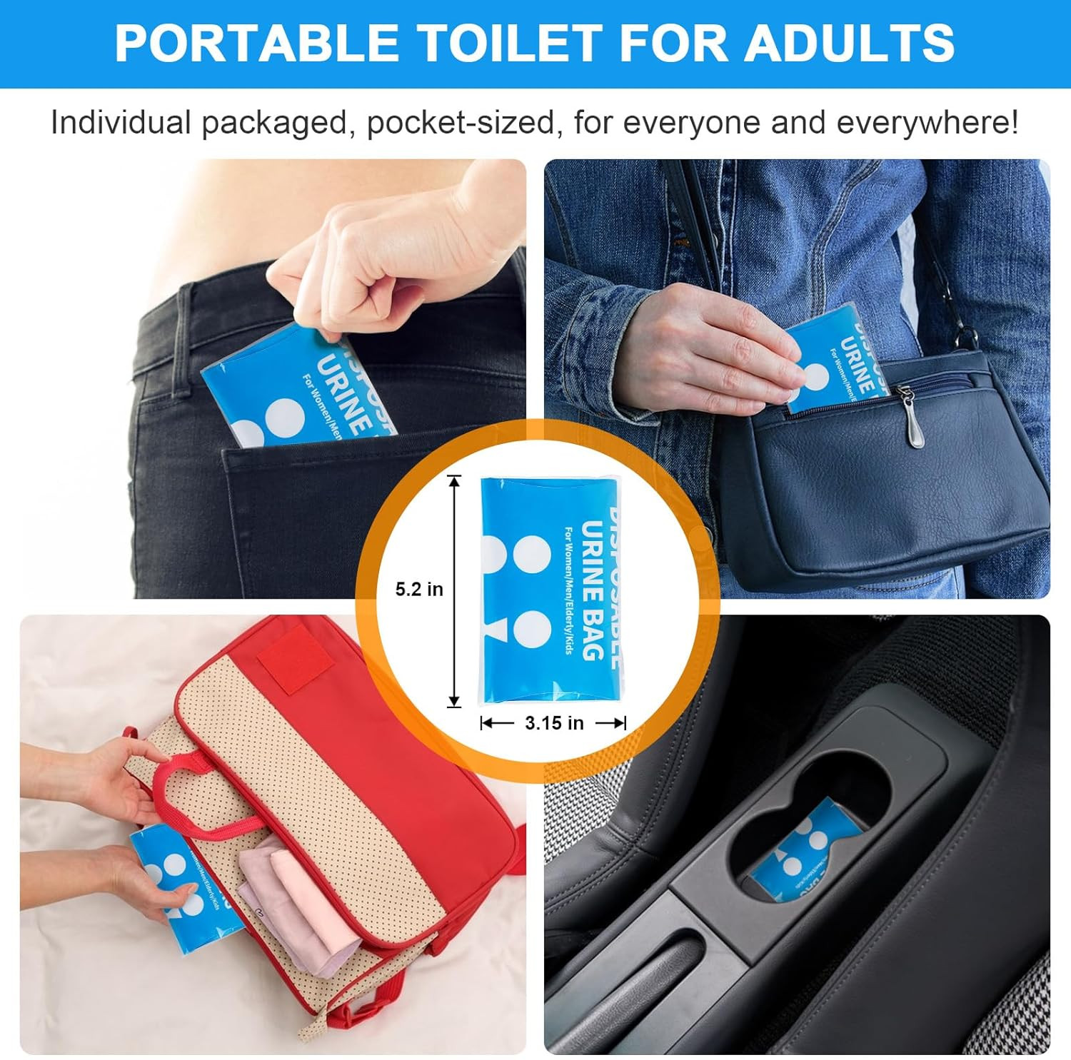 Disposable Urine Bags 12 Pcs, 900ML Pee Bags for Travel for Women and Men, Emerg