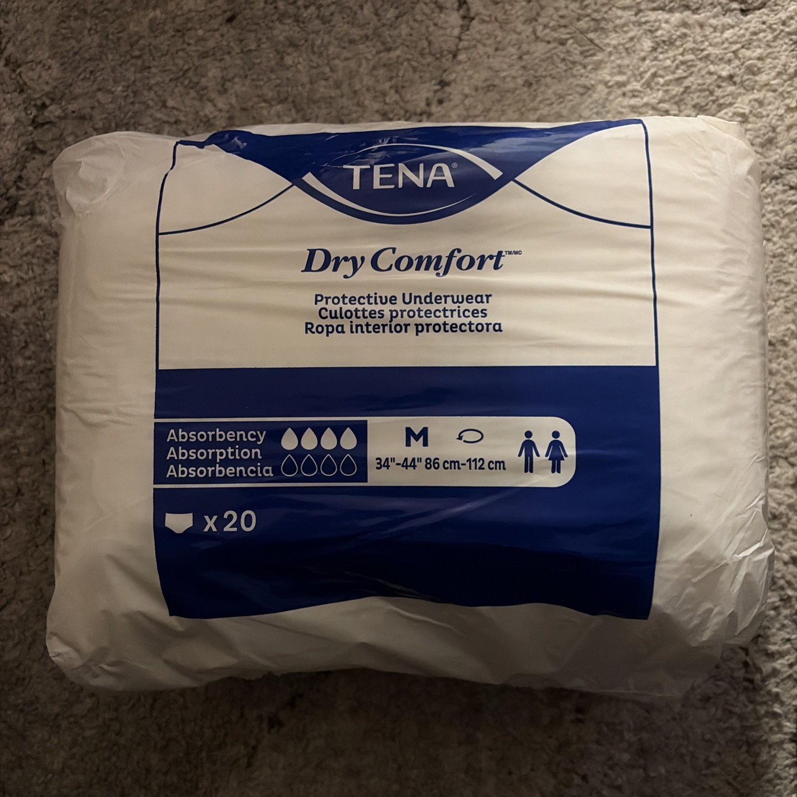 Tena Dry Comfort Protective Underwear Medium 34″”-44″” 20ct Lot of 4 Total 80ct