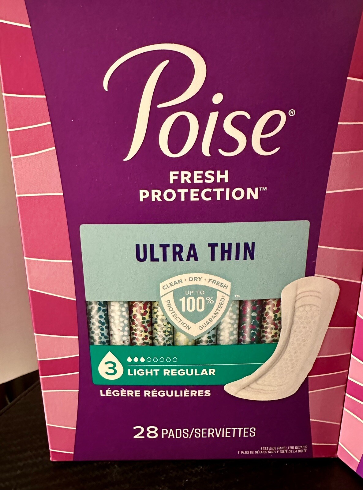2 – Poise Ultra Thin Pads Regular Light 28ct Each, Sealed, Brand New