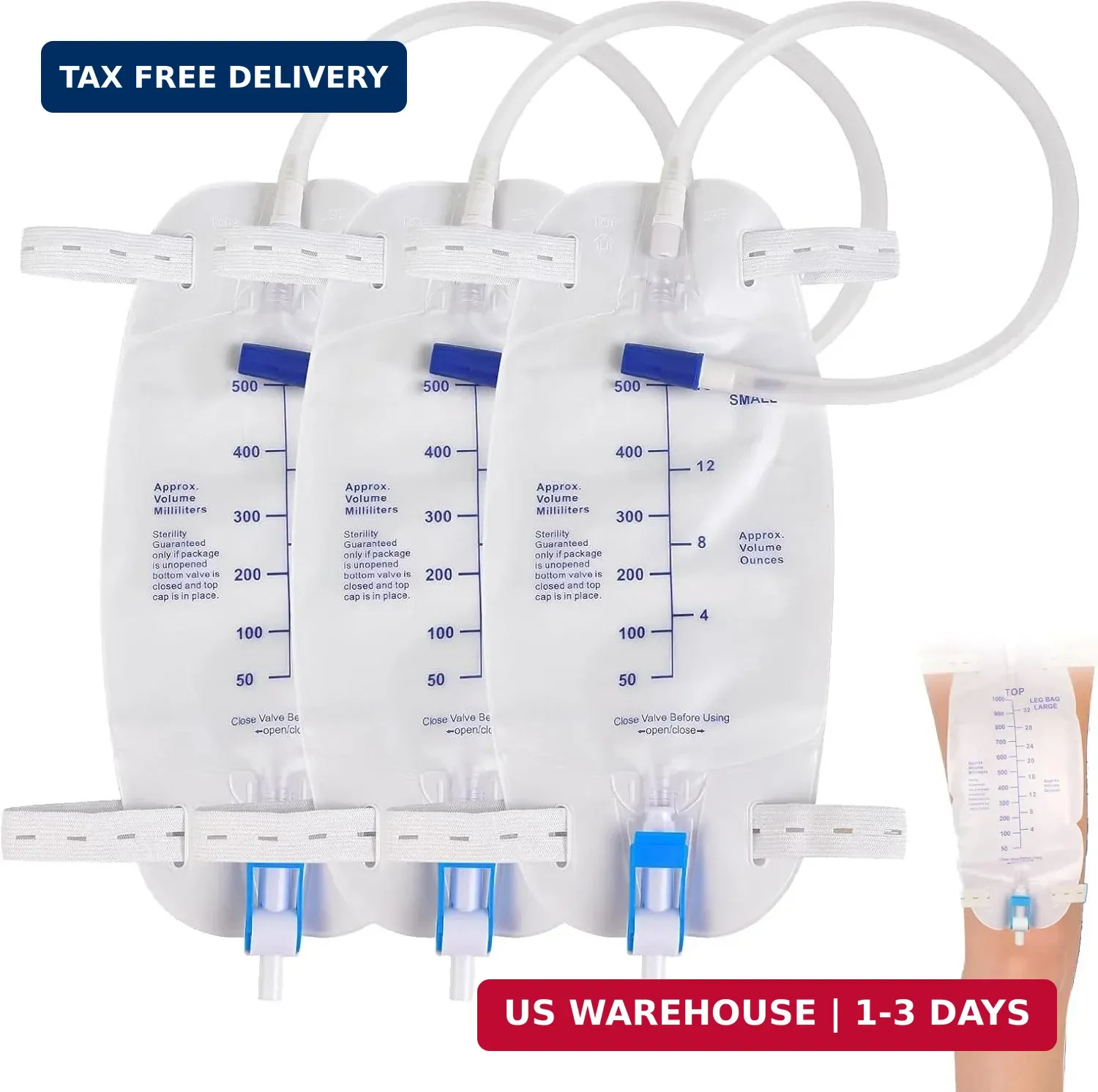 3 Pcs Catheter Bags,Premium Easy-Tap Leg Bag Urinary Drainage Bag | 500ml Leg Ba