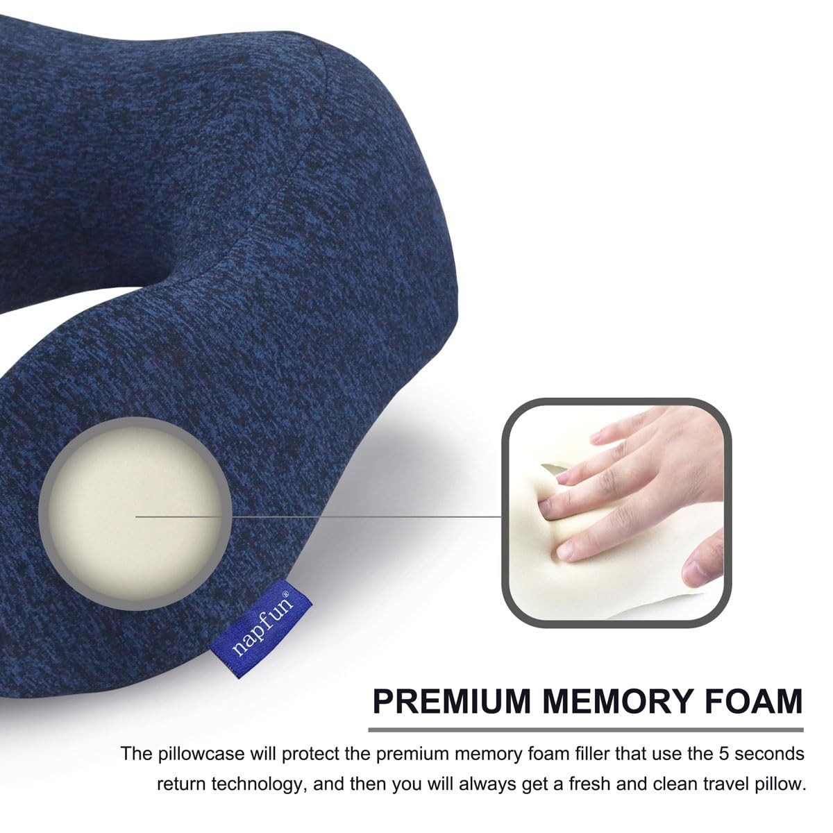 napfun Neck Pillow for Traveling, Upgraded Travel 1 Count (Pack of 1), Blue