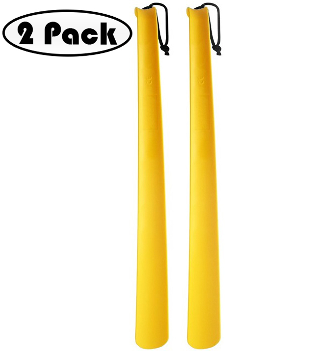RMS A Set of Two 24″ Long Handled Shoe Horn w Curved Handle and Hang Up String