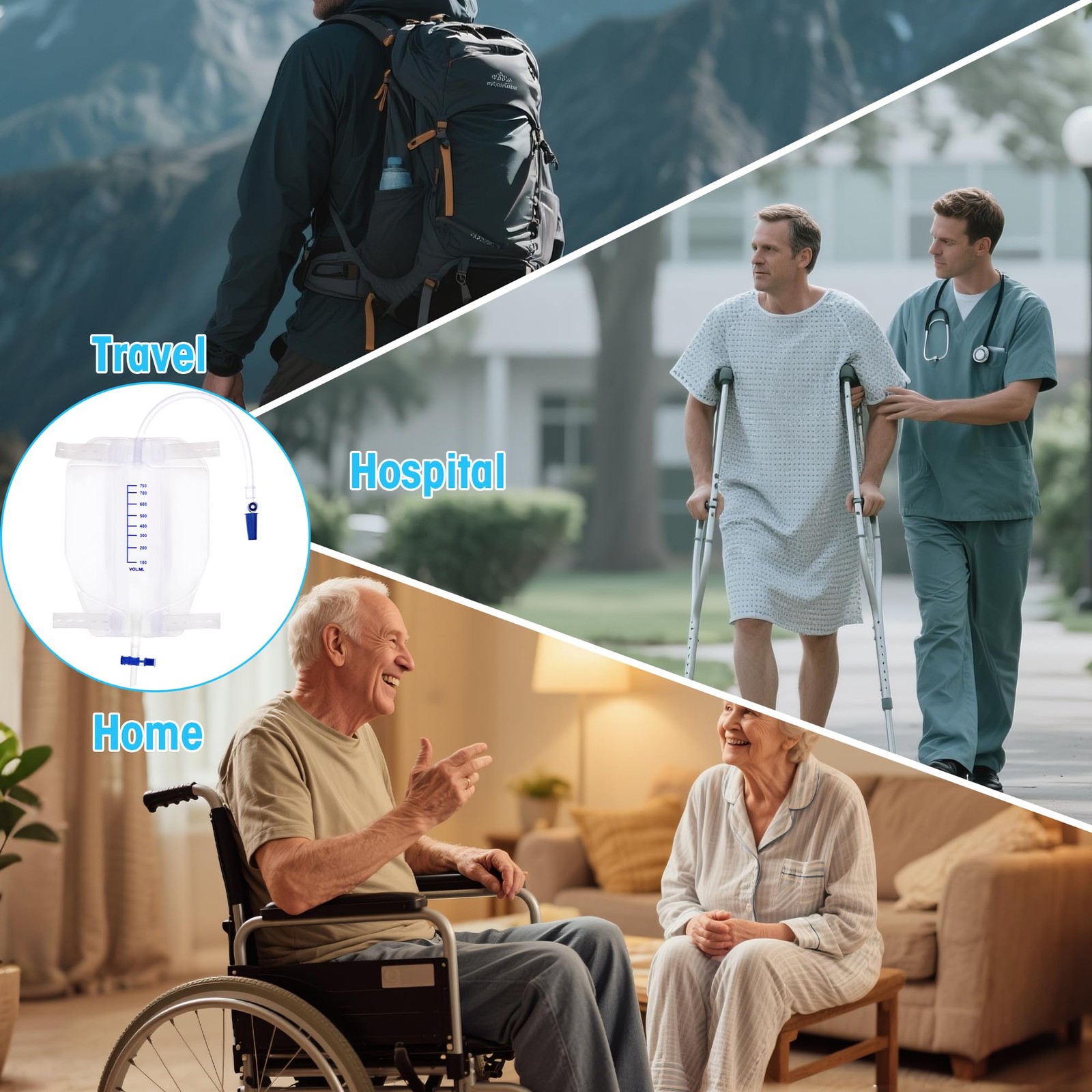 750 mL Catheter Leg Bag for Men and Women 3 Pack Urinary Drainage Bag with An…