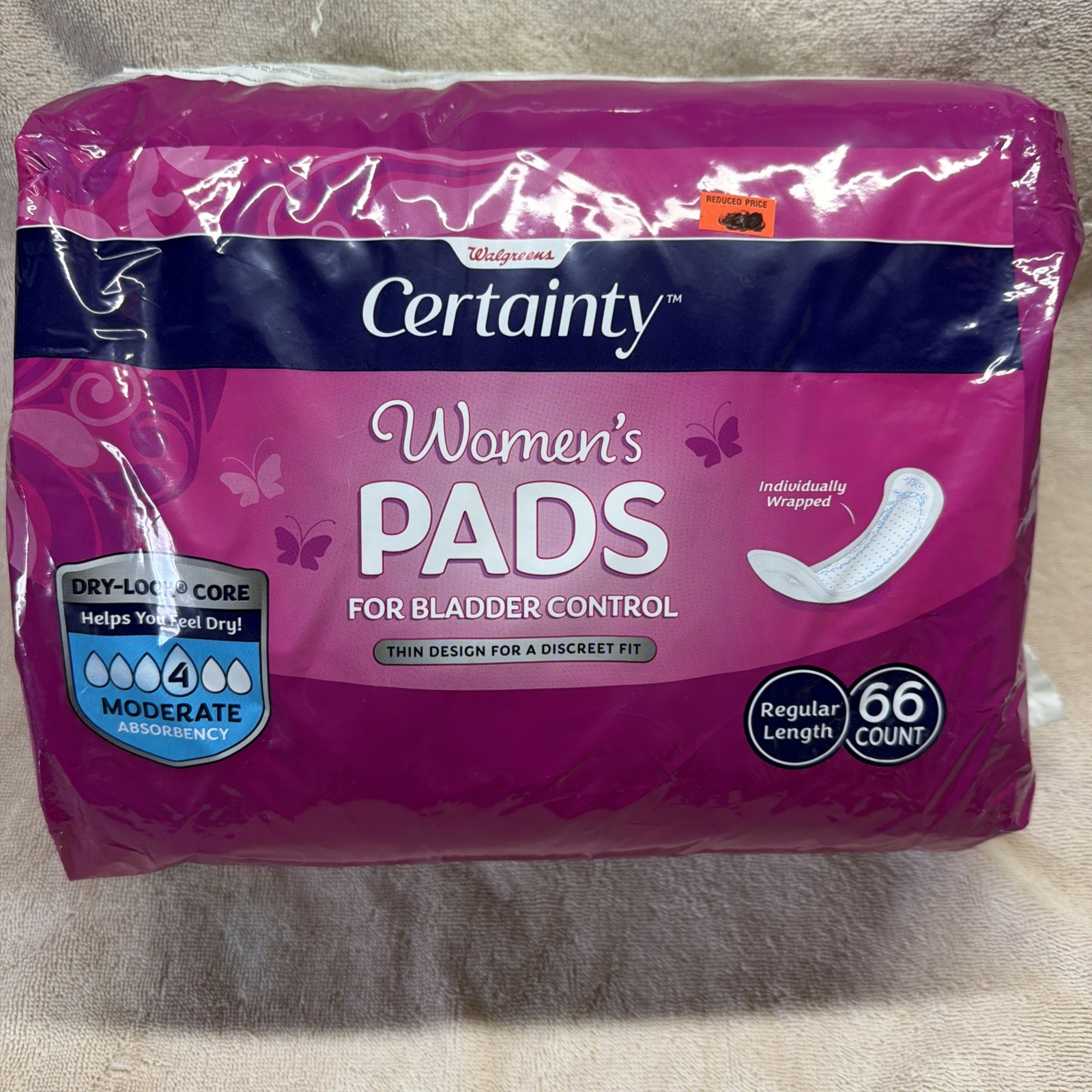 Walgreens Certainty Women’s Pads, 66 Ct , Regular Length, Moderate Absorbency