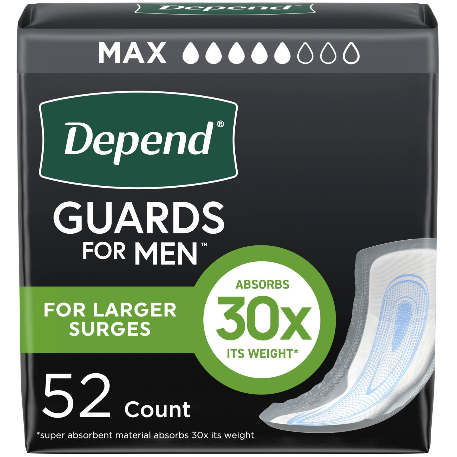 Depend Guards Incontinence Pads for Men, Maximum Absorbency, 52 Old, White