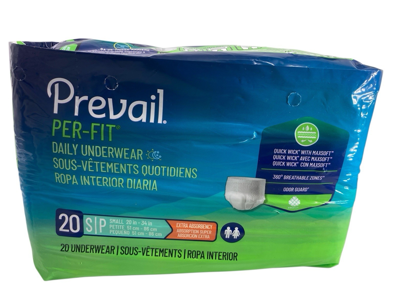 Prevail Disposable Underwear Small Petite 20 in-34 in Daily Underwear 20 Ct-New