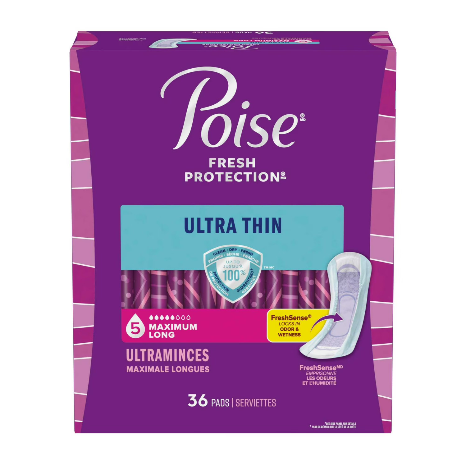 2Pk Poise Ultra Thin Incontinence Pads,5Drop Maximum Absorbency,Long Length,36Ct