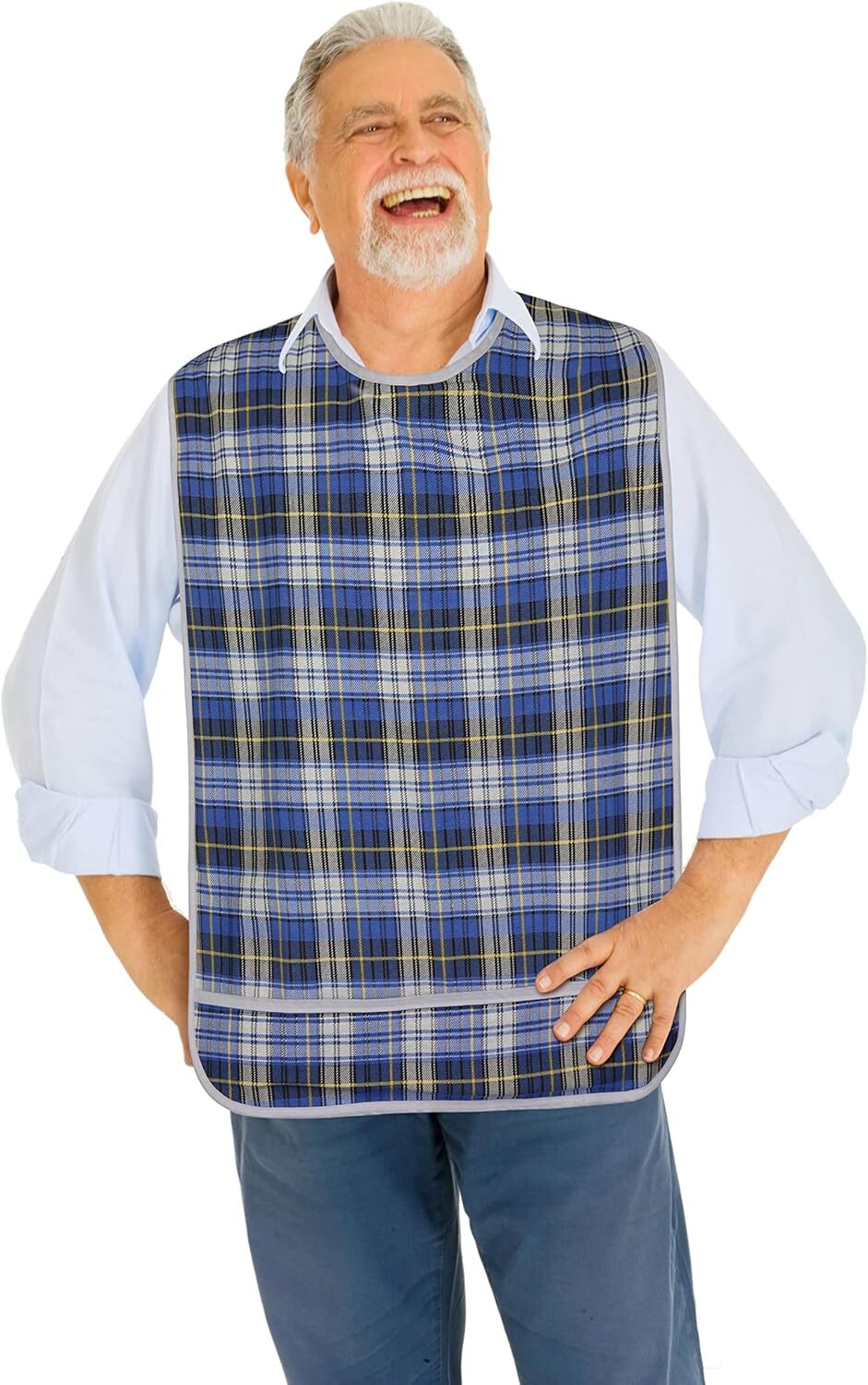 Adult Bibs for Eating – Extra Large Reusable Clothing Protector – Blue