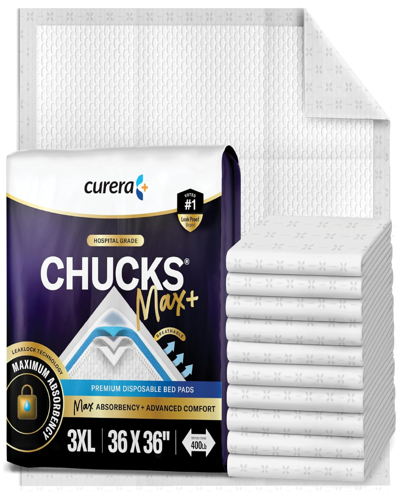 Chucks® MAX+ Hospital Bed Pads Disposable Adult 36 x 36 Incontinence Pads – XXX-