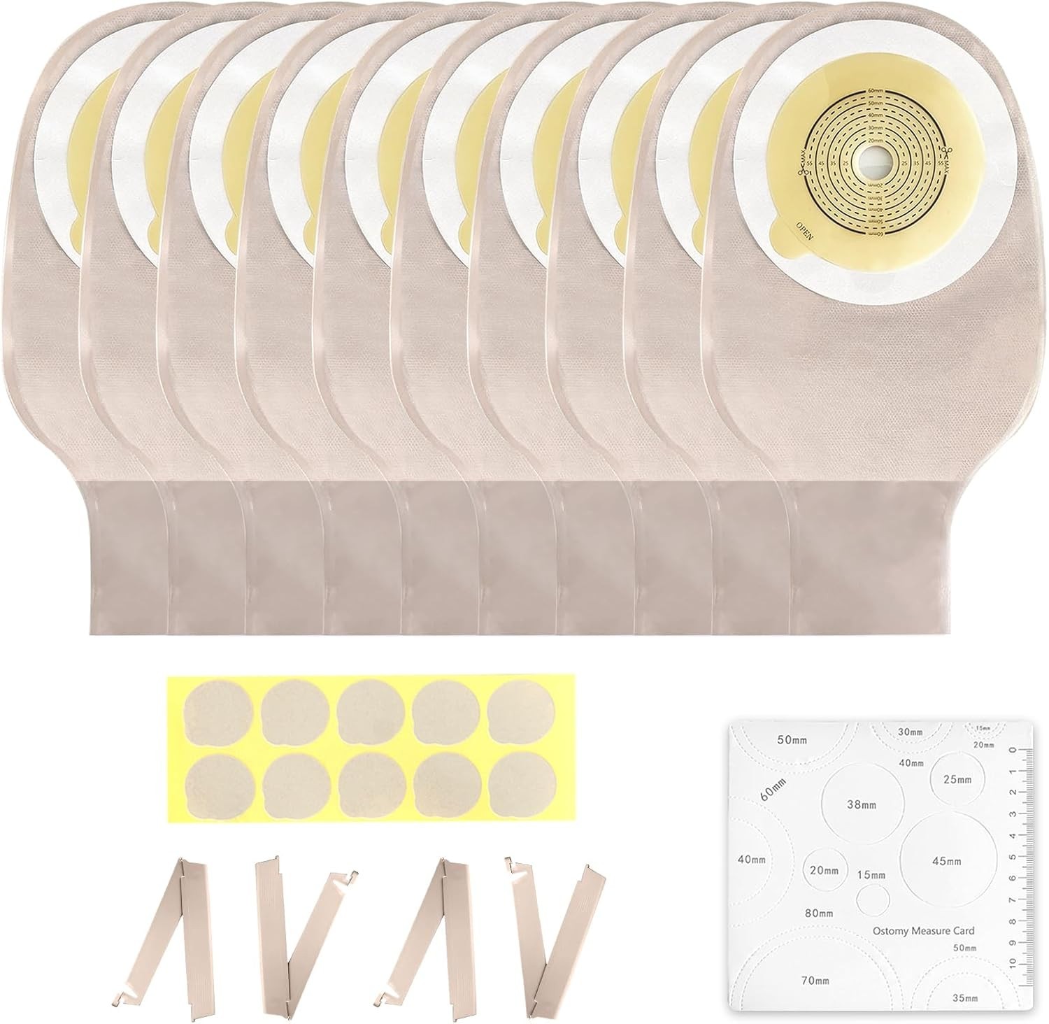 10Pcs Medical Ostomy Bags 20-60mm Cut-to-Fit, Odor Control, Reusable