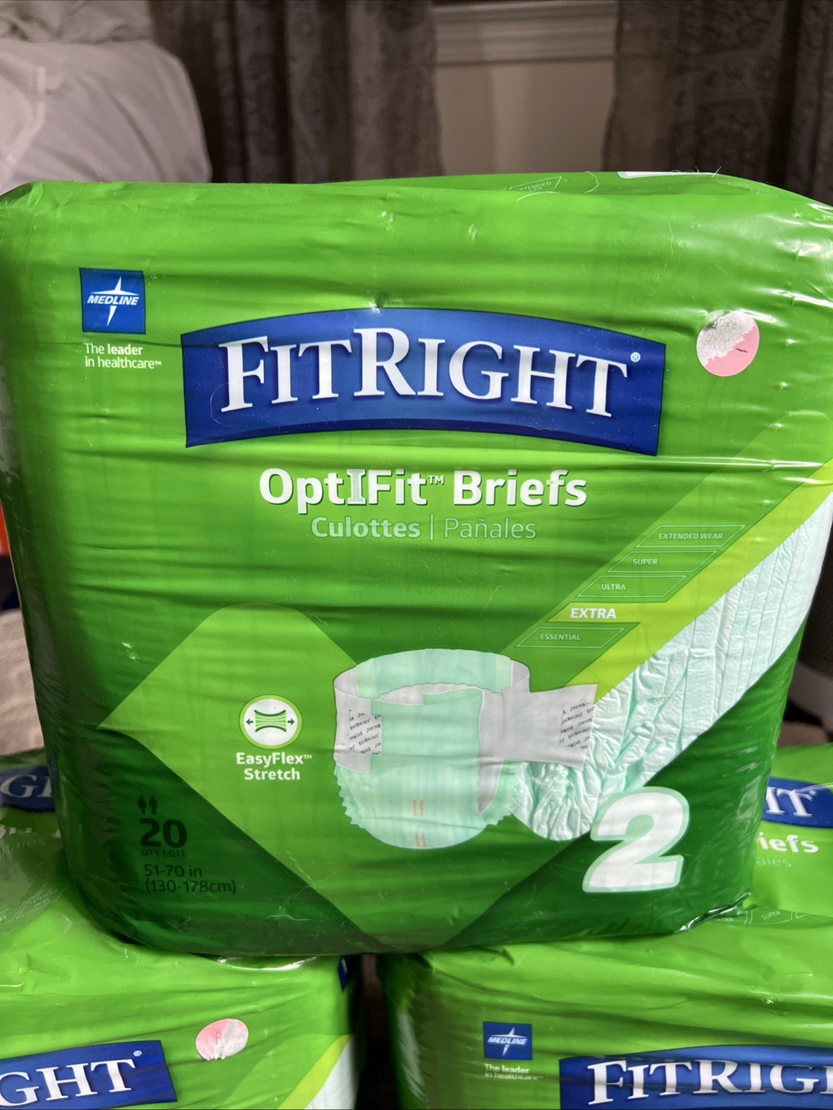 3 Packs Medline FitRight OptIFit Extra Briefs With Tabs 2XL (XXL) 51”-70″