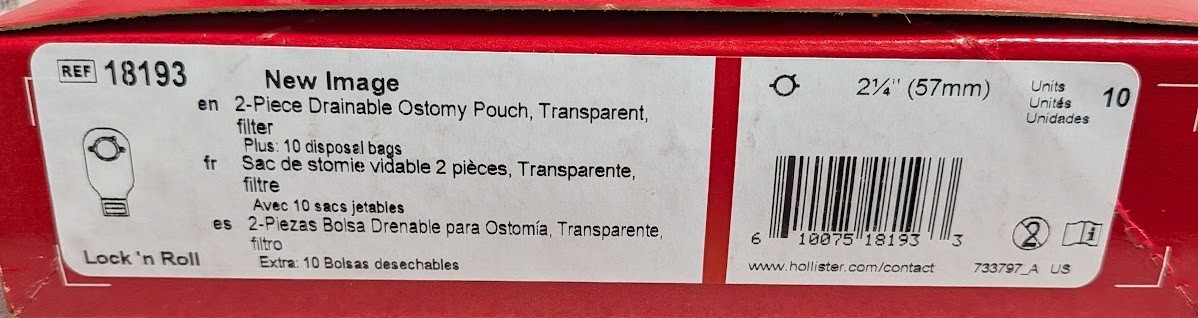 Hollister 18193 2-Pc Drainable Ostomy Pouch 2 1/4″ 57mm -Box of 8 units