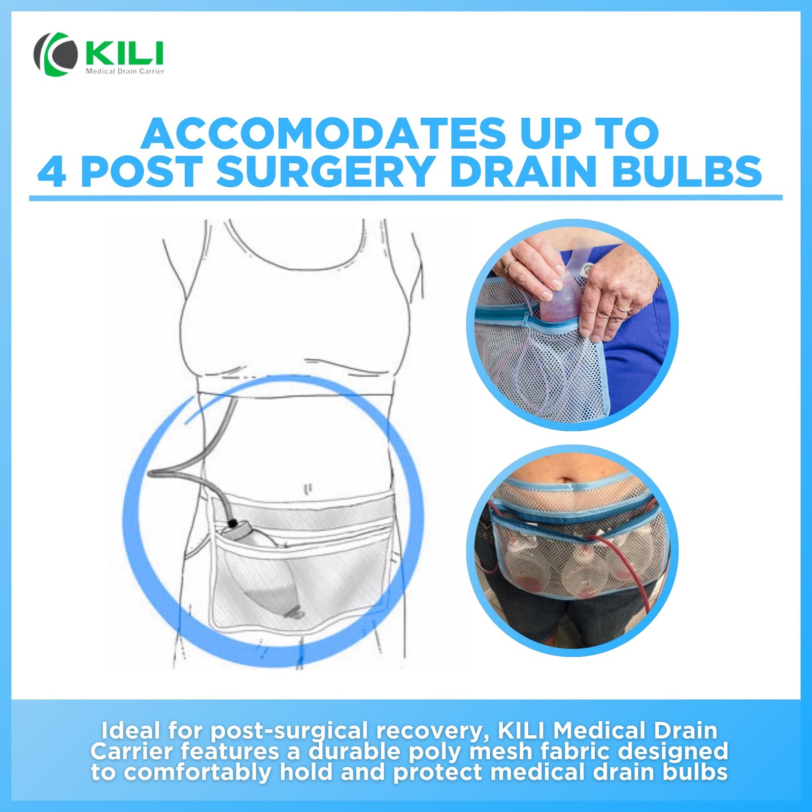 Kili Drain Carrier – Pack of 2 – JP Drain Holder Mesh Pouch Surgical Drain Ho…