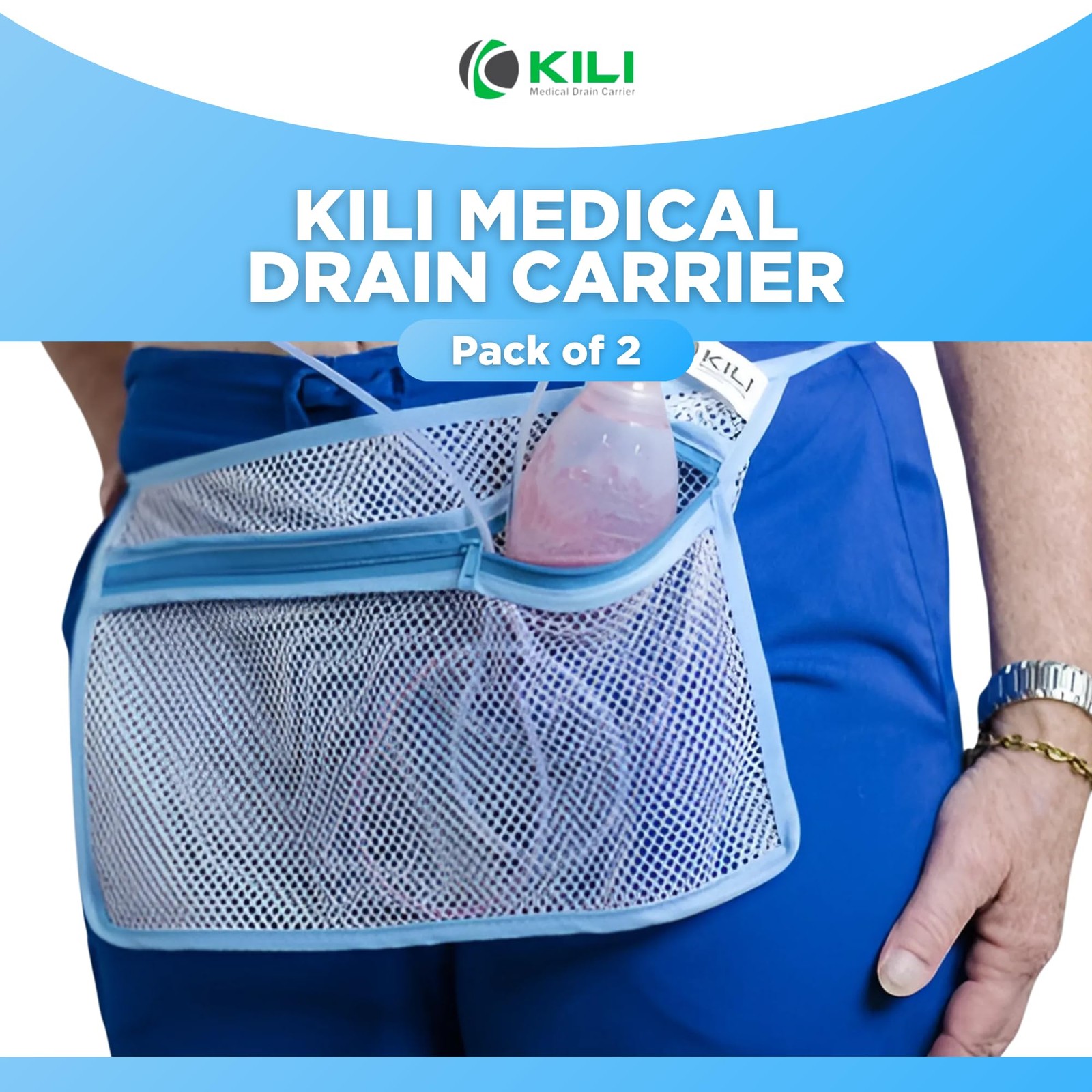 Kili Drain Carrier – Pack of 2 – JP Drain Holder Mesh Pouch Surgical Drain Ho…