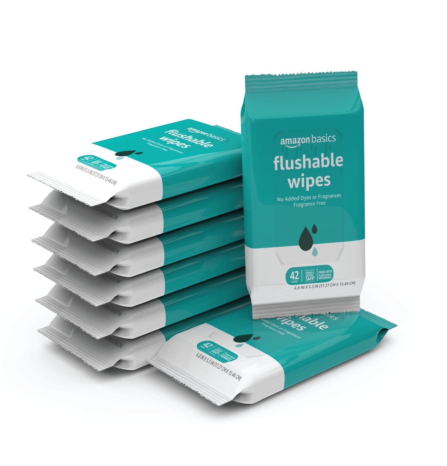Flushable Adult Toilet Wipes, Fragrance-Free, 42 Count, Pack of 8, Total 336 Wip