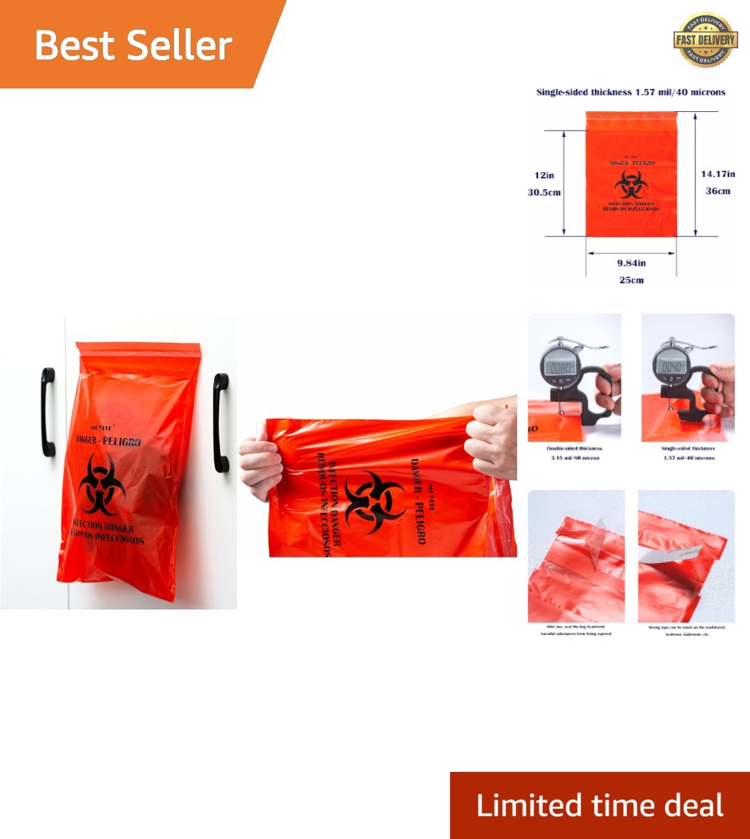 Biohazard Bags Small with Strong Adhesive Strip for Lab,Tattoo Parlors, Clini…