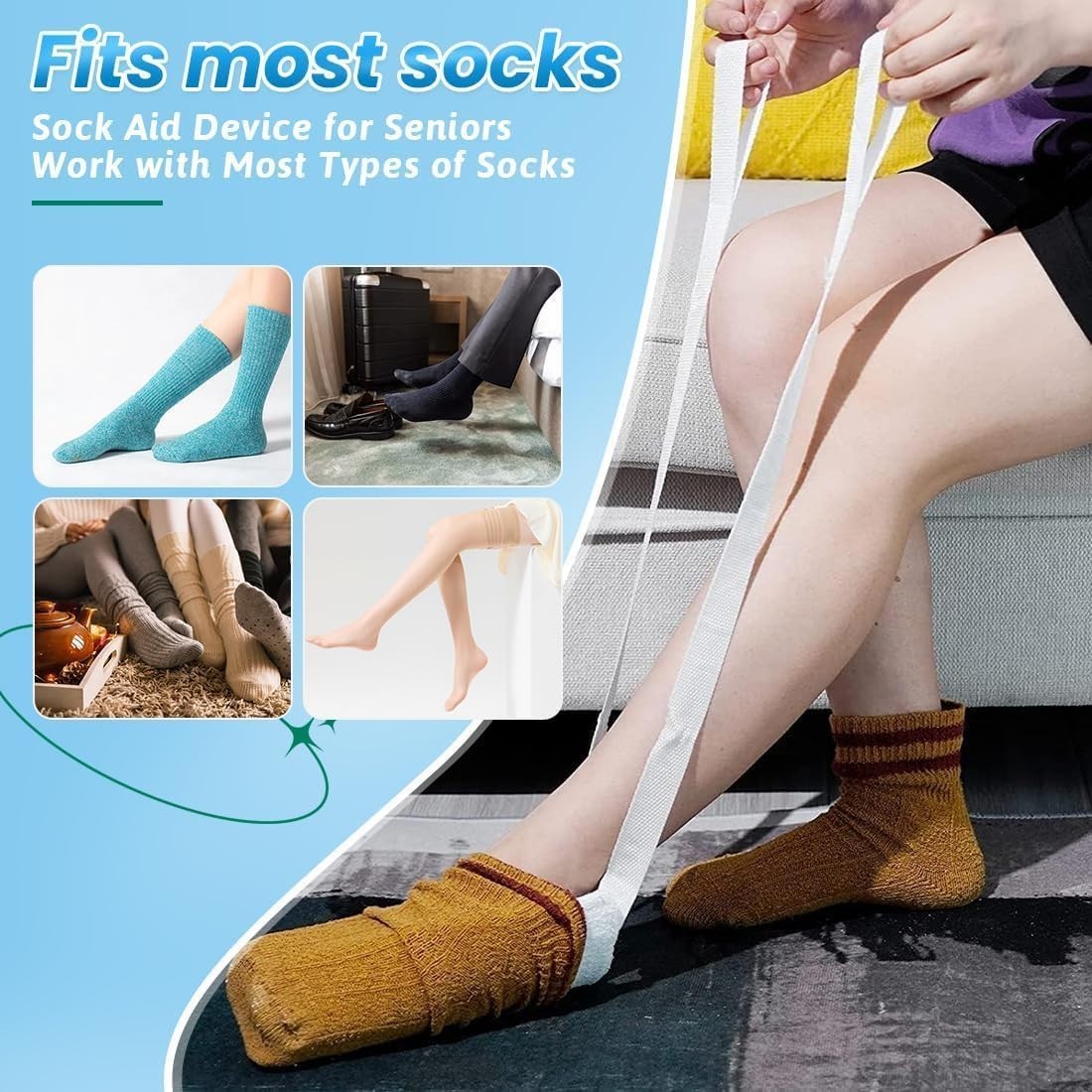 Effortless Sock Helper Tool – Perfect for Seniors, Pregnant & Disabled – Blue