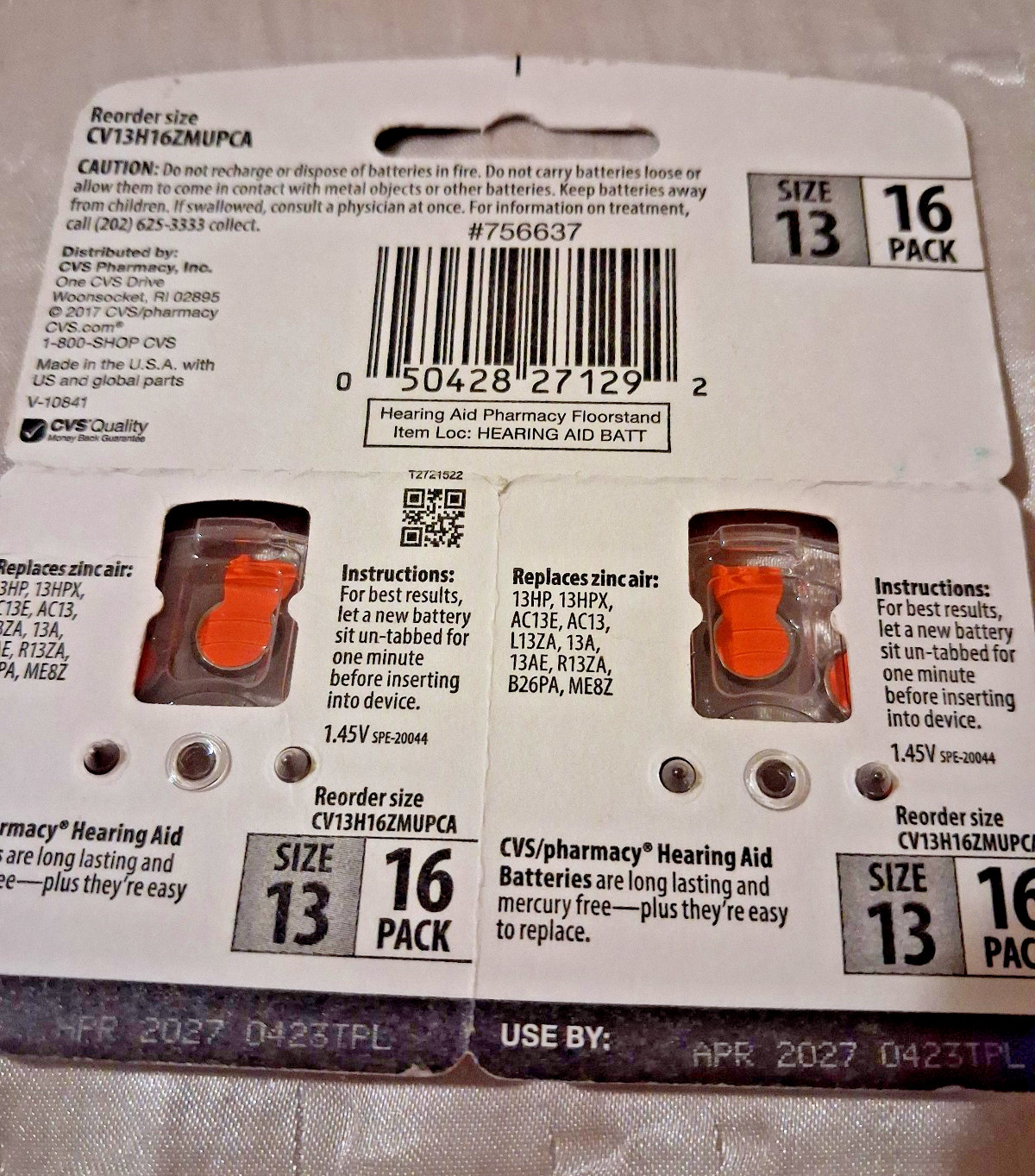 CVS Max Size 13 Hearing Aid Batteries 16 Pack Zinc Air New Exp 04/2027