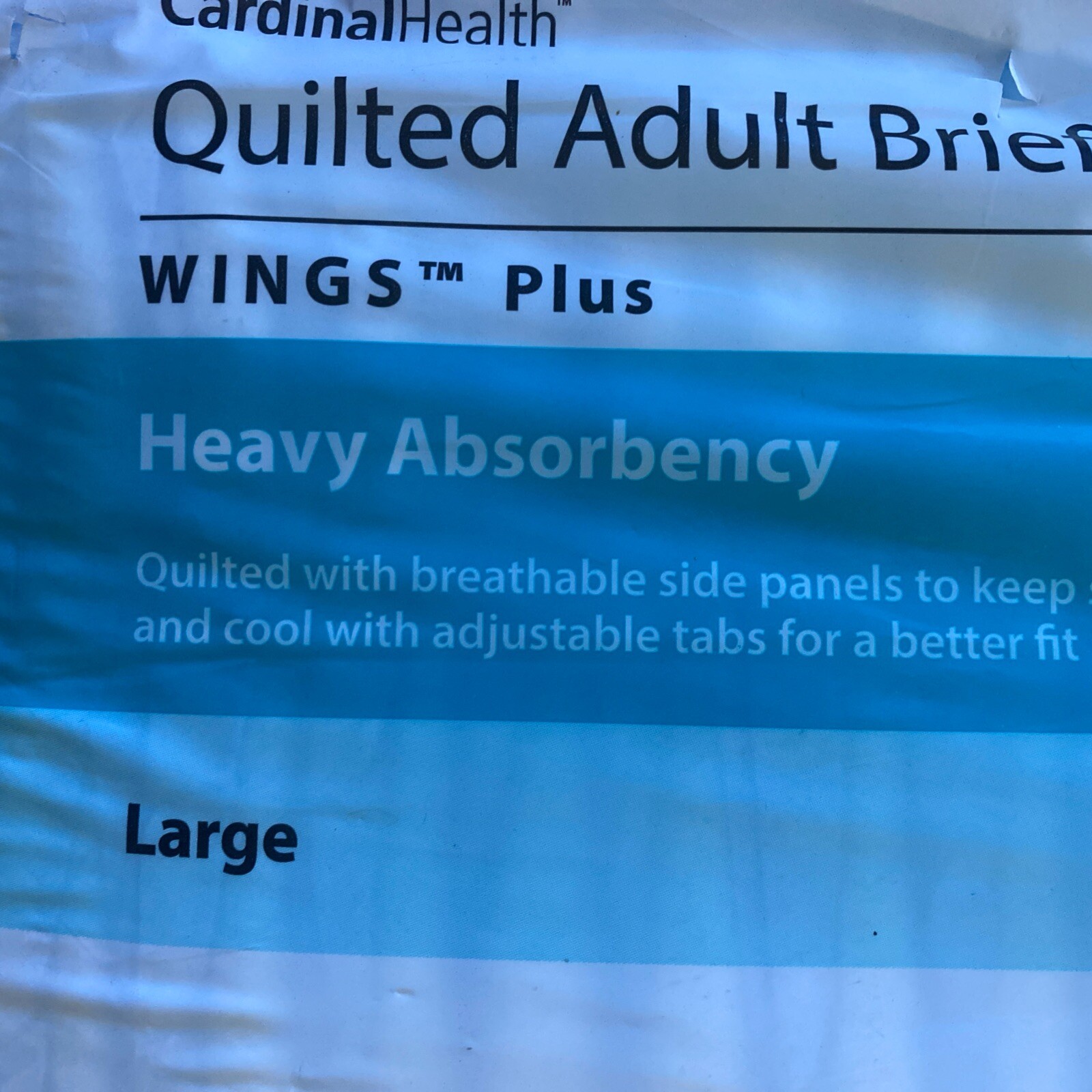 Cardinal Health Wings Plus Quilted Adult Disposable Briefs Size Large Pack of 18