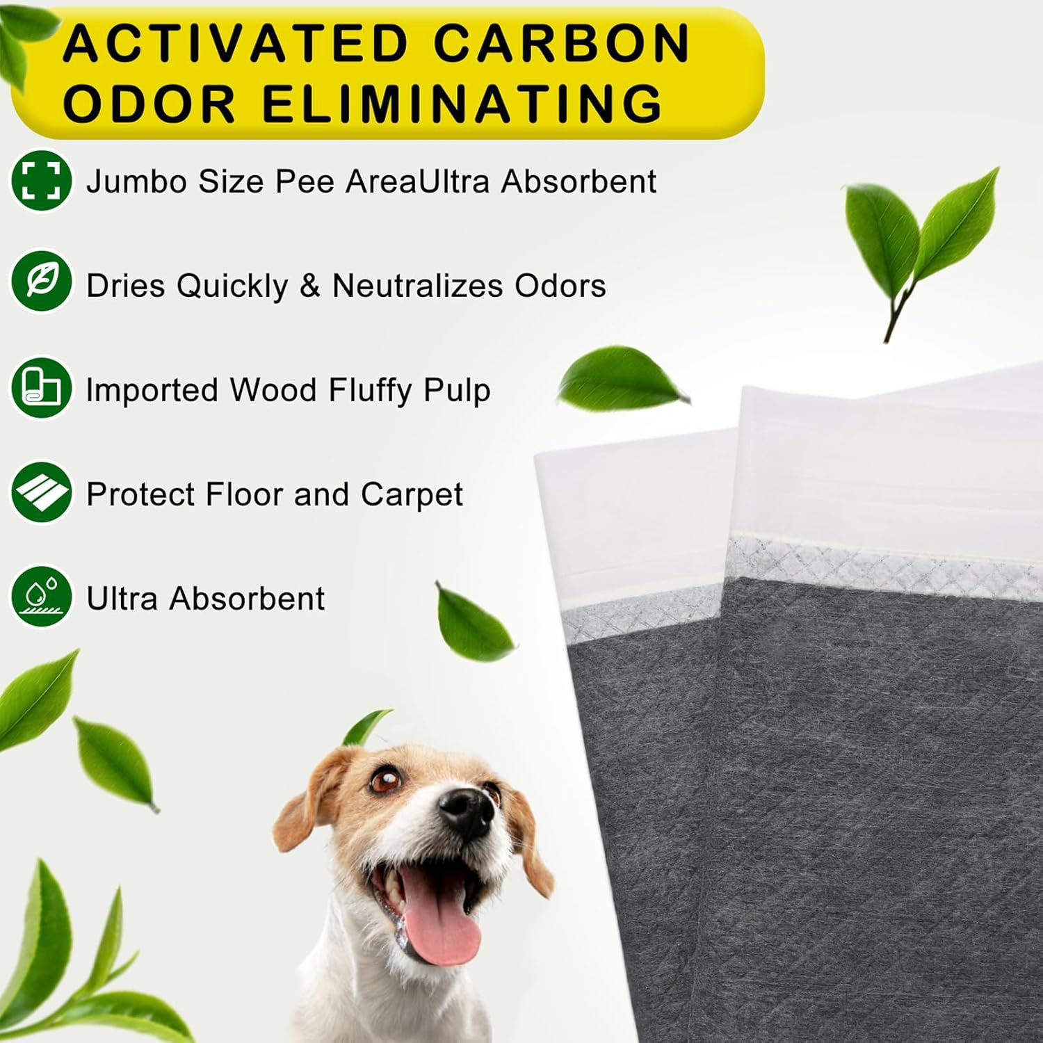 Extra Large 48″X36″ 30 Pcs Odor-Control Super Absorbency Charcoal Pee Pads for D